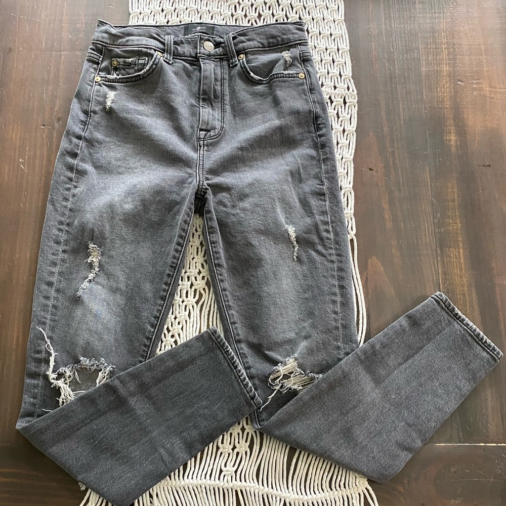 Seven high waist distressed skinny ankle jeans